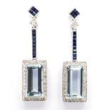 Aquamarine, diamond and sapphire earrings