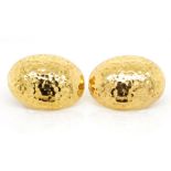 14ct yellow gold hammered shield earrings