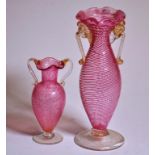 Two pink Venetian glass vases