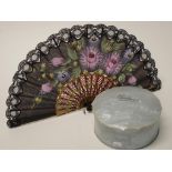 Vintage plastic collar box & handpainted fan