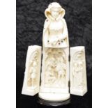 C19th Dieppe carved ivory Triptych lady figure