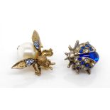 Two Mid century costume jewellery bug brooches