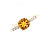 Citrine and diamond set 10ct gold ring