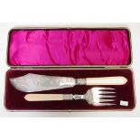 Vintage cased silver plate serving knife & fork