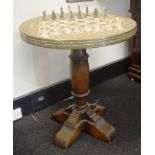 Vintage alabaster chess set with playing table