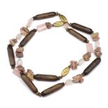 Pink tourmaline and rose quartz beaded necklace