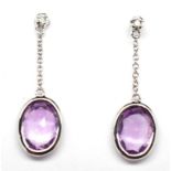 Amethyst and 18ct white gold hanging earrings