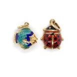 Two 18ct gold and enamel charms