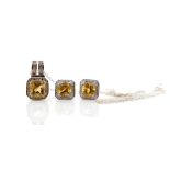 Citrine and diamond set pendant and earring set