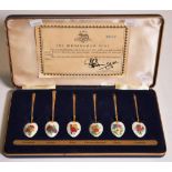 Boxed sterling silver & enamel flower spoons