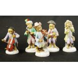 Five German Meissen style monkey form musicians