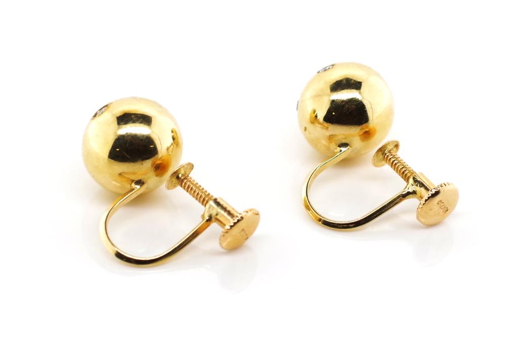 Diamond set 18ct yellow gold earrings - Image 2 of 2