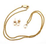 Pearl set 9ct gold pendant on chain and earrings