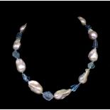 Aquamarine and baroque pearl necklace