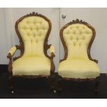 Pair of Victorian grandmother / grandfather chairs