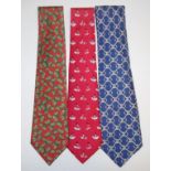 Three various Hermes Paris men's silk ties