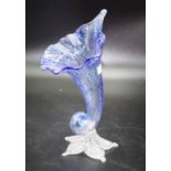 Victorian blue glass cornucopia vase