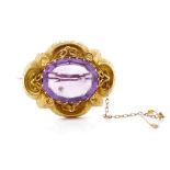 An early Victorian 18ct gold and amethyst brooch