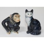 Sylvac Chimpanzee Monkey & Cat figures