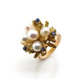 Pearl, sapphire and 14ct yellow gold ring