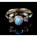 Opal. diamond and 14ct rose gold ring