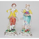 Pair hand painted Dresden ceramic figures
