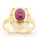 Ruby, diamond and 18ct yellow gold ring
