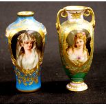 Two good Dresden hand painted Portrait vases