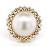 Mabe pearl and diamond set 18ct yellow gold ring