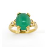 Chrysoprase and diamond set 18ct yellow gold ring