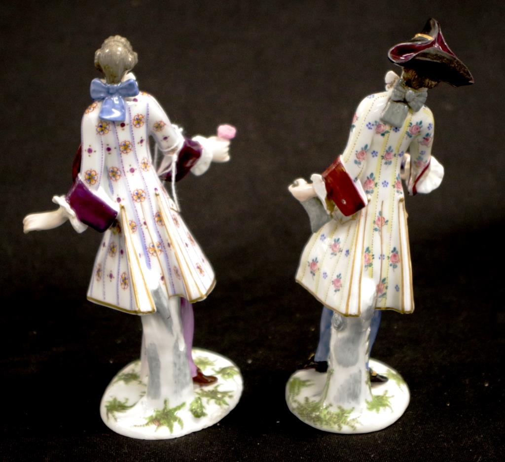 Pair German porcelain figures of gentleman dandies - Image 2 of 3