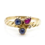 Sapphire, ruby and diamond set gold ring