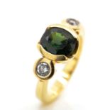Green sapphire, diamond and 18ct yellow gold ring