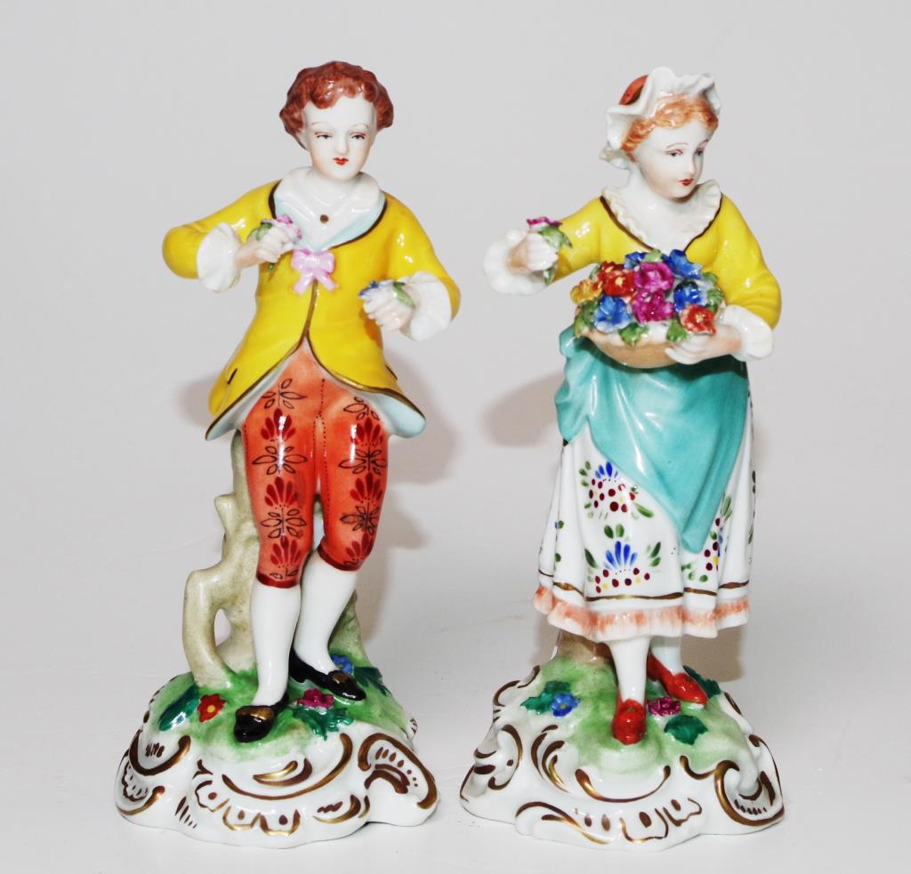 Pair hand painted Dresden ceramic figures - Image 2 of 5
