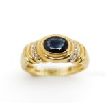 Sapphire and diamond set 9ct yellow gold ring