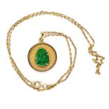 Carved Jade Buddha set gold pendant and chain