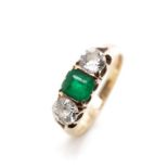 Emerald and diamond set 18ct gold ring