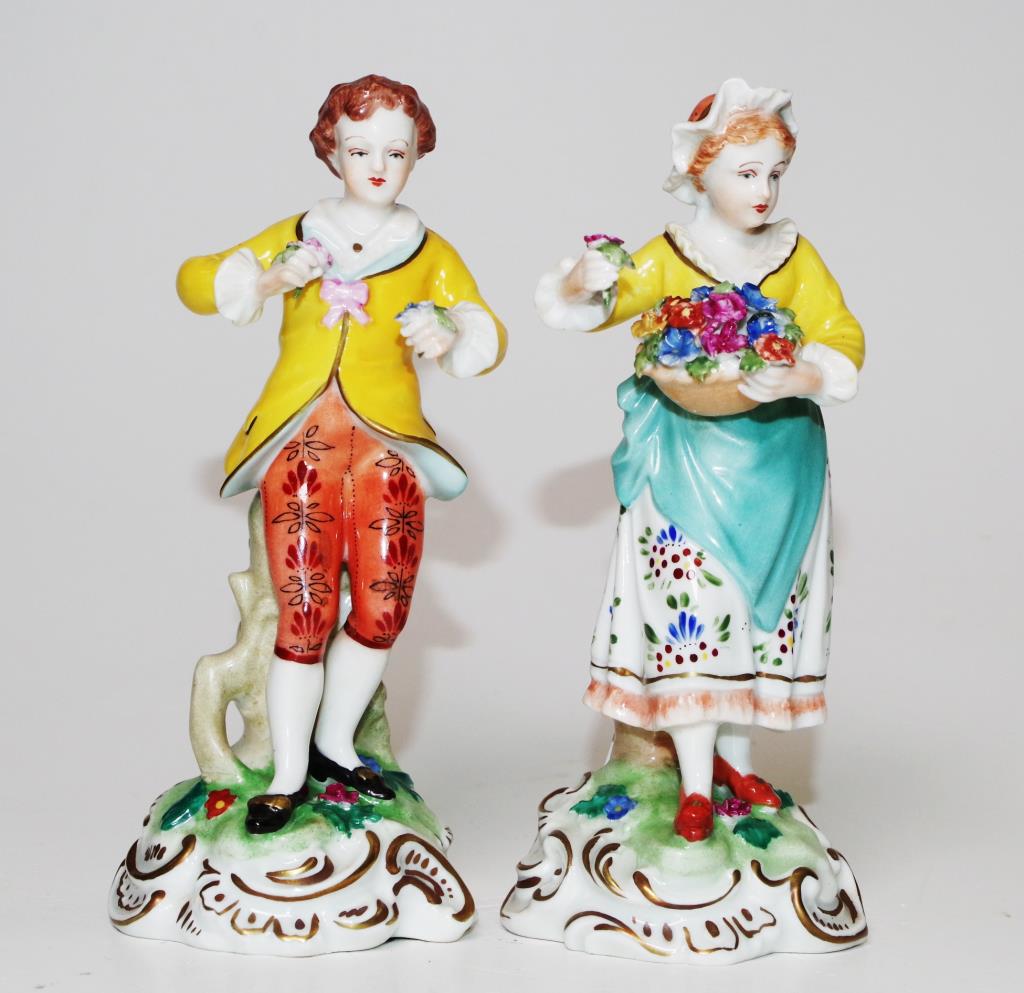 Pair hand painted Dresden ceramic figures - Image 5 of 5