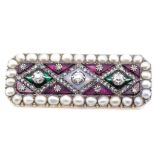 Georgian diamond and pearl set brooch