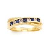 Sapphire and diamond set 9ct yellow gold ring