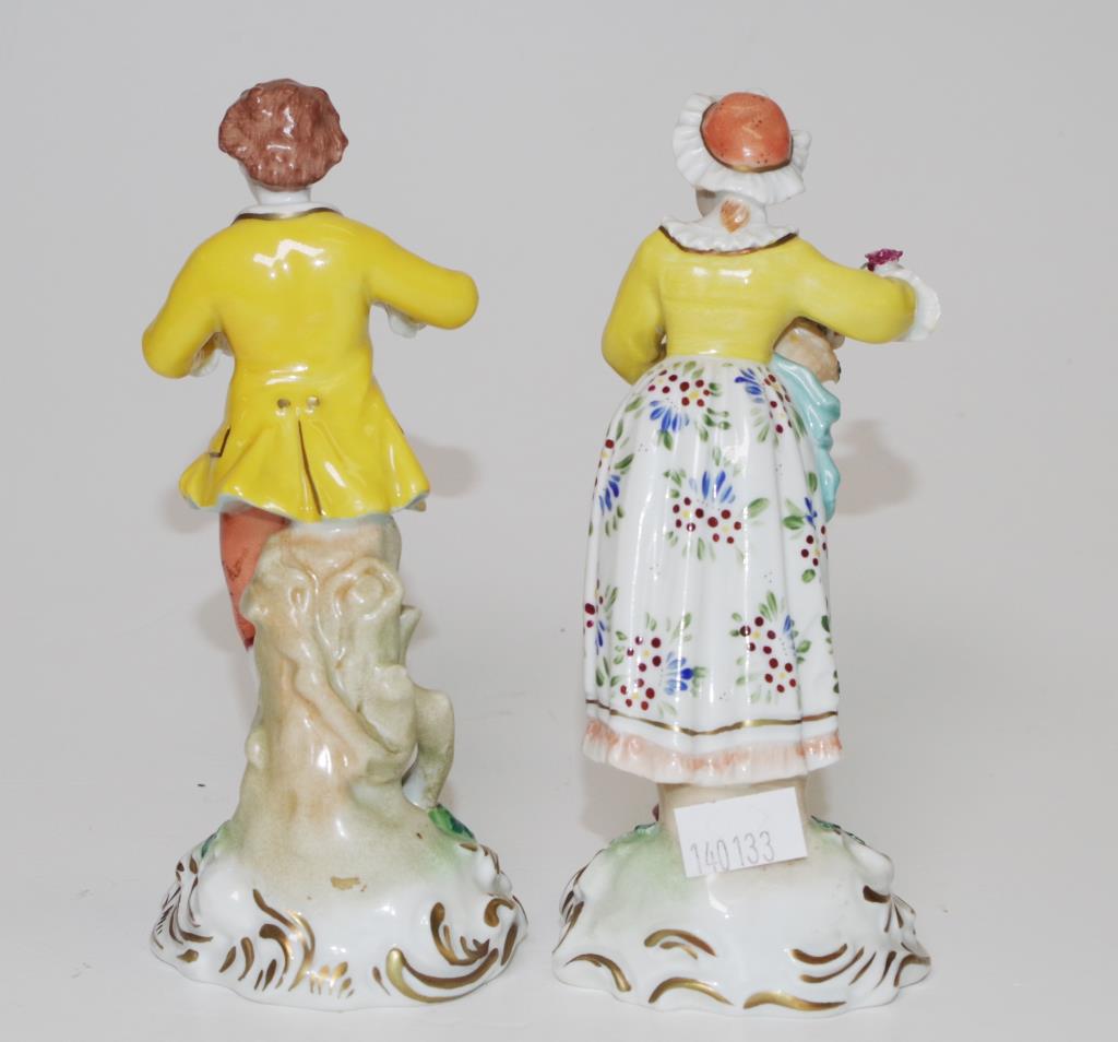 Pair hand painted Dresden ceramic figures - Image 3 of 5