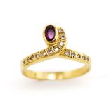 Ruby and diamond set 18ct yellow gold ring