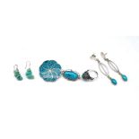 Silver and turquoise jewellery group