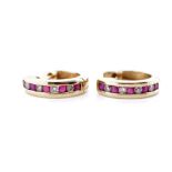 Diamond and ruby set 9ct yellow gold hoop earrings