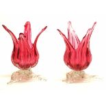 Pair Victorian tulip form ruby glass vases
