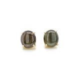 Cats eye quartz set yellow gold stud earrings