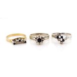 Three Sapphire and diamond set 9ct gold rings