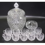 Cut crystal punch bowl & ten crystal cups