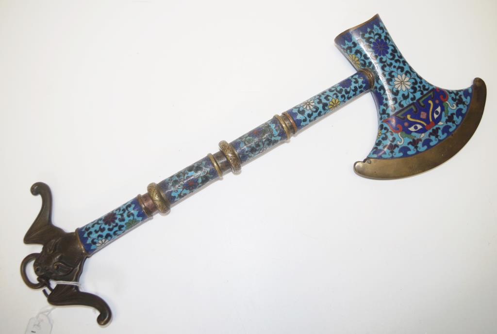 Good Japanese cloisonne ceremonial axe