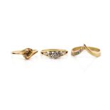 Three diamond and 9ct yellow gold rings